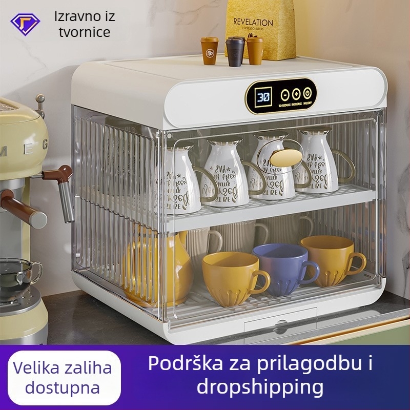 Ormarić za sušenje i sterilizaciju posuđa — kompaktni, sve-u-jednom UV ormarić s poklopcem i odvodnim stalkom; materijal PP+PET, marka Yile, porijeklo Taizhou