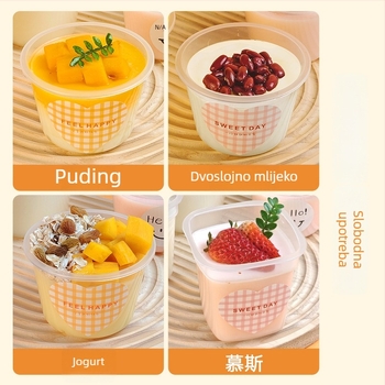 Puding čaša s dvostrukim stijenkama i poklopcem, jednokratna plastična čaša PP, 201-300 ml, marka ZBER