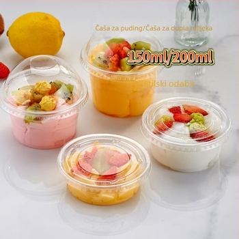 Jednokratna čašica za puding s poklopcem, 150 ml, prozirna PP čašica za deserte, kolače i napitke