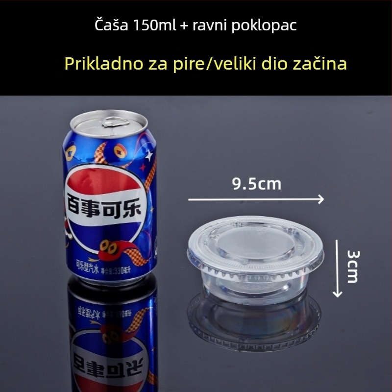 Jednokratna čašica za puding s poklopcem, 150 ml, prozirna PP čašica za deserte, kolače i napitke