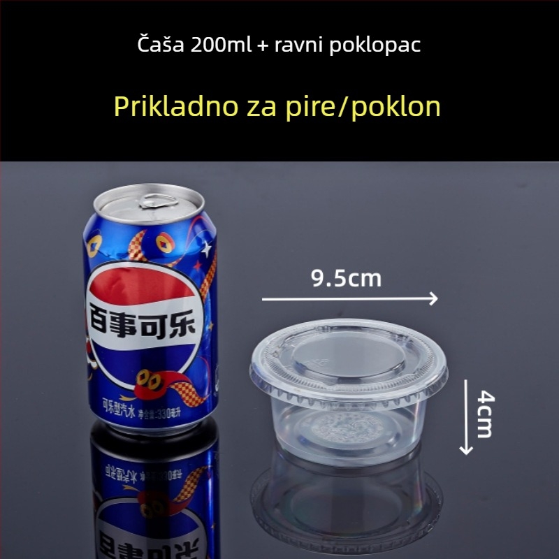 Jednokratna čašica za puding s poklopcem, 150 ml, prozirna PP čašica za deserte, kolače i napitke