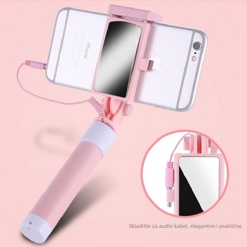 Selfie štap za mobitel, konstrukcija od legure (Materijal: Legura; Daljinsko upravljanje: Ne; Bluetooth: Ne; Stabilizacija: Ne; Rasvjeta: Ne)