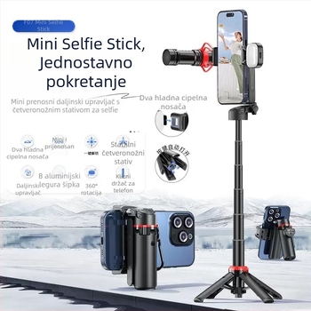 F07 Zoom Mini Selfie Štap s četveronošnim stativom, aluminijska legura, Bluetooth daljinski upravljač, IBIS podrška