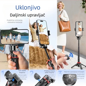 F07 Zoom Mini Selfie Štap s četveronošnim stativom, aluminijska legura, Bluetooth daljinski upravljač, IBIS podrška