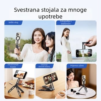 Magnetski držač za mobitel od aluminijske legure, univerzalni, sklopivi, s tripodom za prijenos uživo