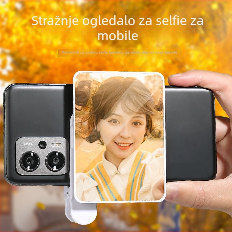 Selfie ogledalo za mobilne telefone s klipom, ABS+staklo, univerzalni dizajn, bez Bluetootha, bez rasvjete