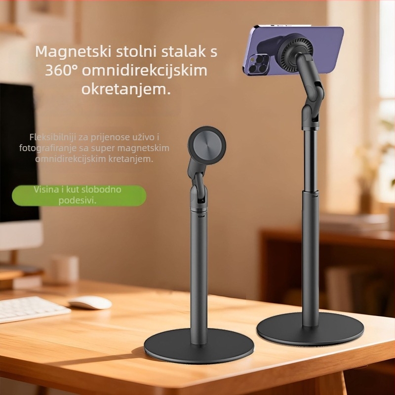 Petosna MagSafe magnetska podrška za telefone i tablete, 6 stupnjeva rotacije, stabilno pričvršivanje na stol, prijenosni podesivi držač