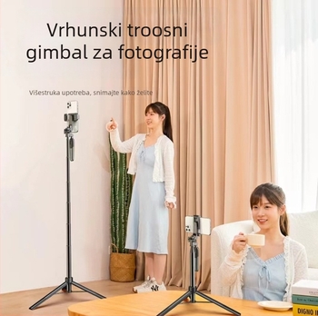 A65 Selfie štap za mobitel s podesivim tripodom i stabilizatorom, daljinsko upravljanje, Bluetooth, aluminij ABS