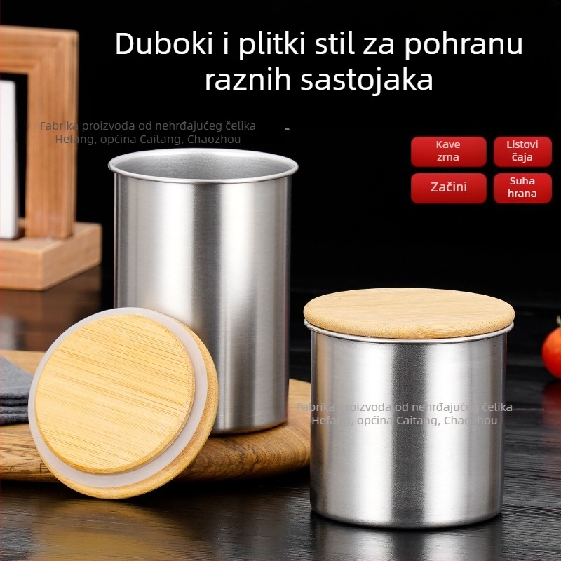 Zatvorena posuda od čelika 304 za zrna kave i čaj, otpornost na vlagu, okruglog oblika, kapacitet 301–500 ml