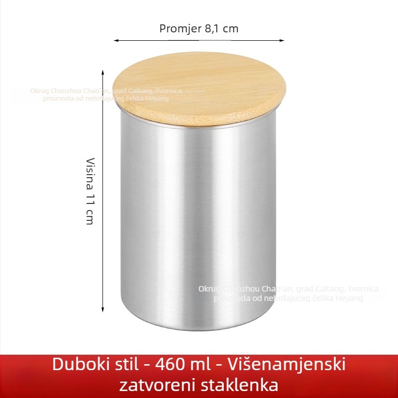 Zatvorena posuda od čelika 304 za zrna kave i čaj, otpornost na vlagu, okruglog oblika, kapacitet 301–500 ml