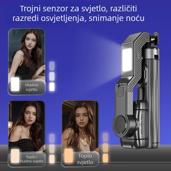 AI pametni ručni stabilizator sa rasvjetom za live emitiranje, izdržljiv držač za telefon od aluminijske legure, Bluetooth daljinski upravljač, stabilizacija slike
