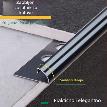 Kutna zaštita pločica od 304 nehrđajućeg čelika, ESR-100, lukasti rub, ugrađeni rubni profil, moderan minimalistički stil