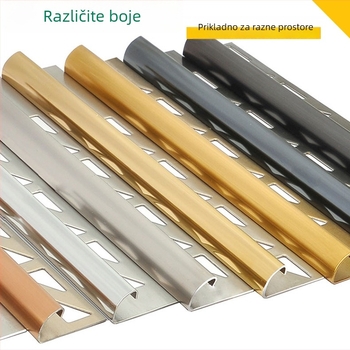 Kutna zaštita pločica od 304 nehrđajućeg čelika, ESR-100, lukasti rub, ugrađeni rubni profil, moderan minimalistički stil