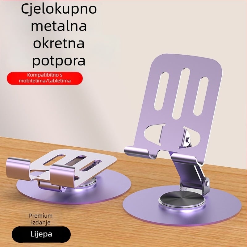 Stolni držač za telefone i tablete, univerzalni, od karbonskog čelika, 360° rotacija, sklopiv