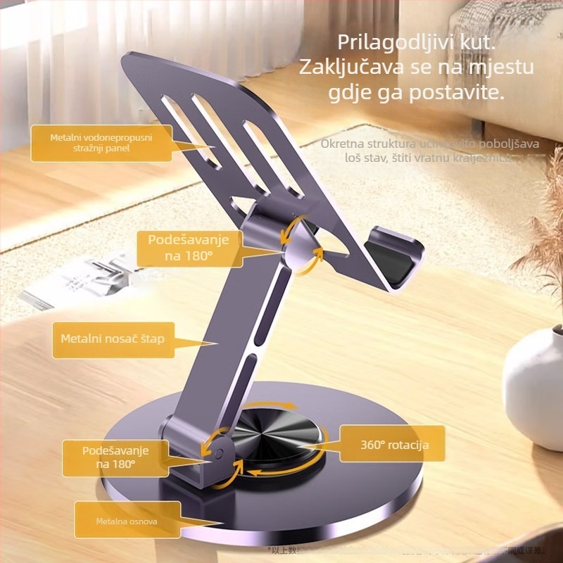 Stolni držač za telefone i tablete, univerzalni, od karbonskog čelika, 360° rotacija, sklopiv