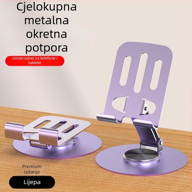 Stolni držač za telefone i tablete, univerzalni, od karbonskog čelika, 360° rotacija, sklopiv