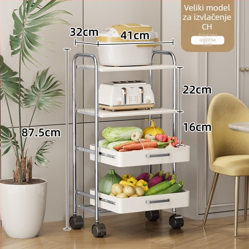 Podni kuhinjski regal za skladištenje, višestruki i pomični, od karbonske čelika