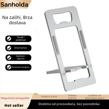 Držač za telefon na stol od aluminijske legure s držačem kartica – prijenosni, sklopivi, protiv podrhtavanja