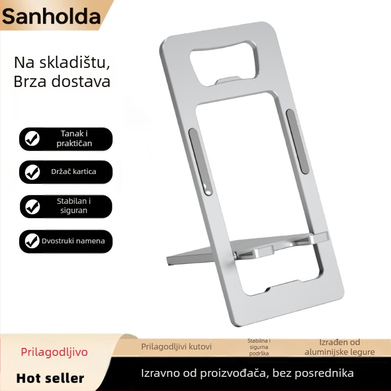 Držač za telefon na stol od aluminijske legure s držačem kartica – prijenosni, sklopivi, protiv podrhtavanja