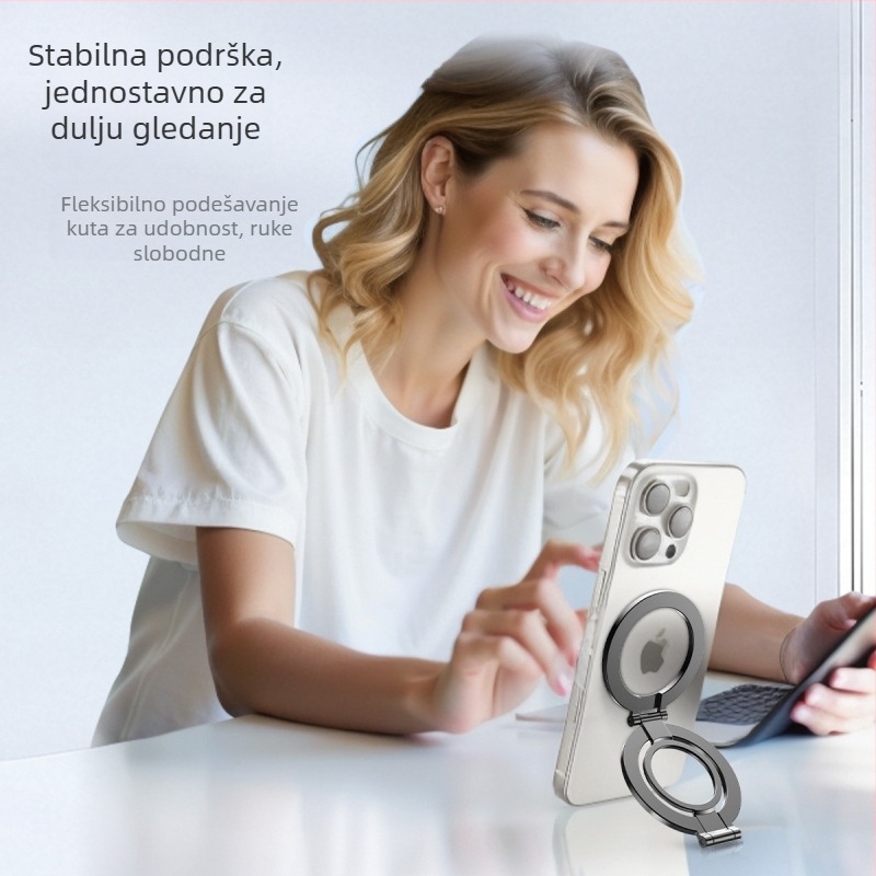 Mxihy/Mingxi stolni magnetski držač za telefon s dvostrukim magnetskim prstenom, sklopivi — metalni, univerzalni
