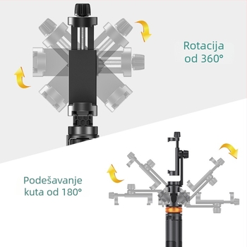 Aluminijska selfie štapa s 7 dijelova, Bluetooth daljinski upravljač, držač za telefon, stabilizacija protiv podrhtavanja, prijenosno vertikalno snimanje