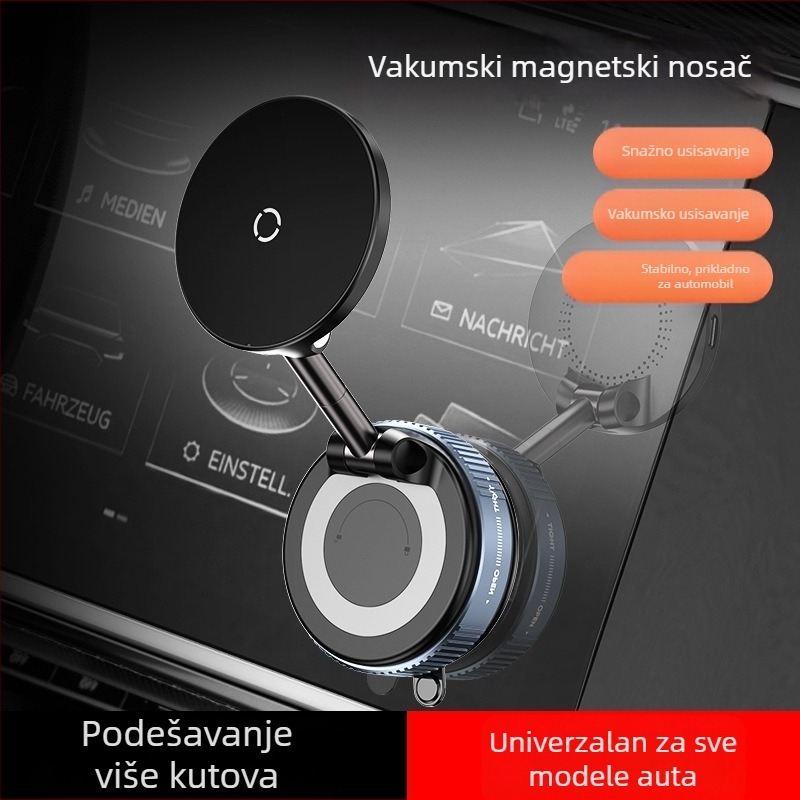 Auto držač za telefon s 15W bežičnim punjenjem, nosač na ploči s vakuumskim pričvršćivanjem, magnetsko držalo za navigacijske uređaje