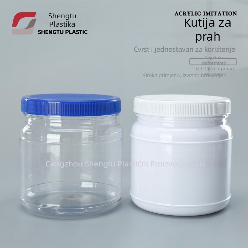 Prozirni PET spremnik za proteinski prah sa širokim otvorom, 1000 ml, plastični poklopac