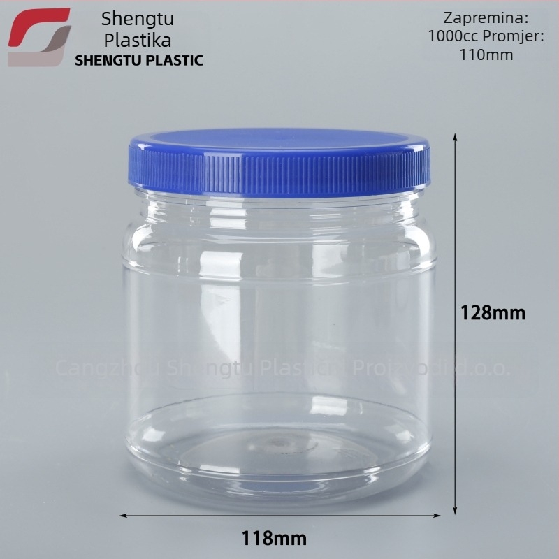 Prozirni PET spremnik za proteinski prah sa širokim otvorom, 1000 ml, plastični poklopac