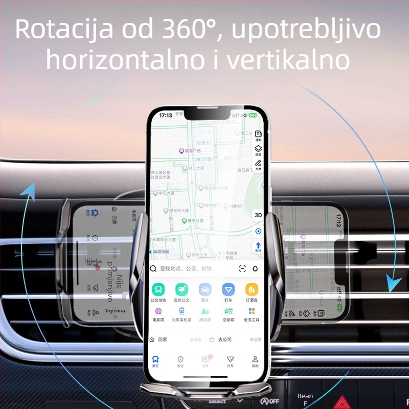Električni držač telefona za automobil s pričvršćivanjem na otvor za ventilaciju, za navigaciju, prilagodljiv unutarnji dodatak
