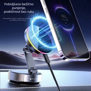 K5 magnetski držač za mobitel u automobilu s vakuumom, bežično punjenje 15W, snažan magnet N52, model 6822, rotacija 360°