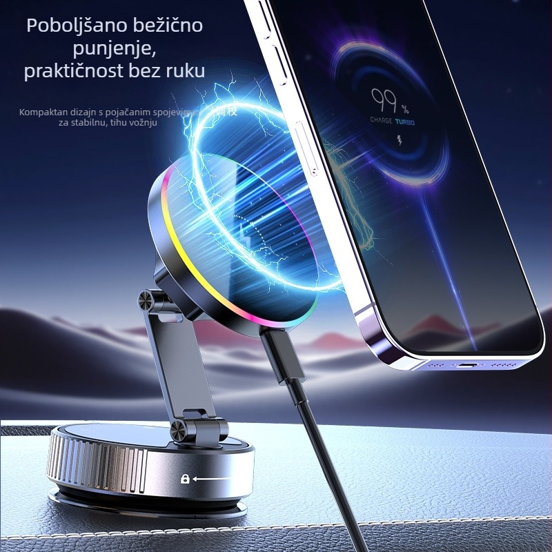 K5 magnetski držač za mobitel u automobilu s vakuumom, bežično punjenje 15W, snažan magnet N52, model 6822, rotacija 360°