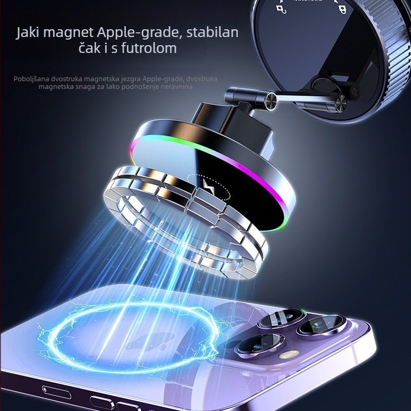 K5 magnetski držač za mobitel u automobilu s vakuumom, bežično punjenje 15W, snažan magnet N52, model 6822, rotacija 360°