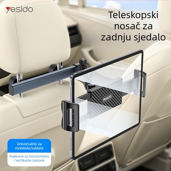 yesido Držač za telefon na stražnjem naslonjaču automobila s teleskopskim ramenom – universalni clip-on nosač za tablet i telefon