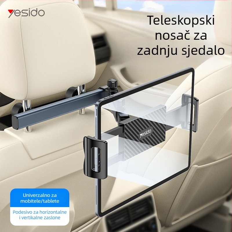 yesido Držač za telefon na stražnjem naslonjaču automobila s teleskopskim ramenom – universalni clip-on nosač za tablet i telefon