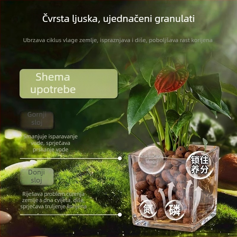 Hranjiva zemlja za sukulente s ekspandiranom glinenom podlogom; pogodna za posude, sadnju biljaka, akvarije i hidroponiku; vulkanski kamen za prozračnu drenažu