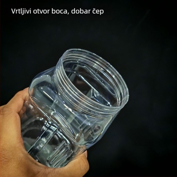 Kockasta PET plastična posuda, kapacitet 1200–1350 ml, visina 173 mm, promjer grla 90 mm