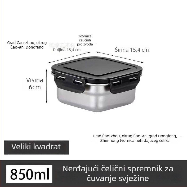 Posuda za ručak od nehrđajućeg čelika, izolirana, pravokutnog oblika, zatvorena poklopcem, prehrambena kvaliteta