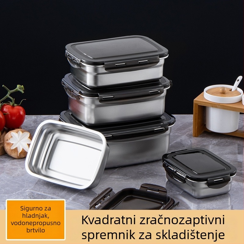 Posuda za ručak od nehrđajućeg čelika, izolirana, pravokutnog oblika, zatvorena poklopcem, prehrambena kvaliteta