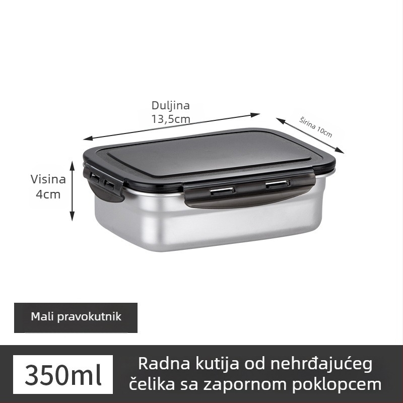 Posuda za ručak od nehrđajućeg čelika, izolirana, pravokutnog oblika, zatvorena poklopcem, prehrambena kvaliteta