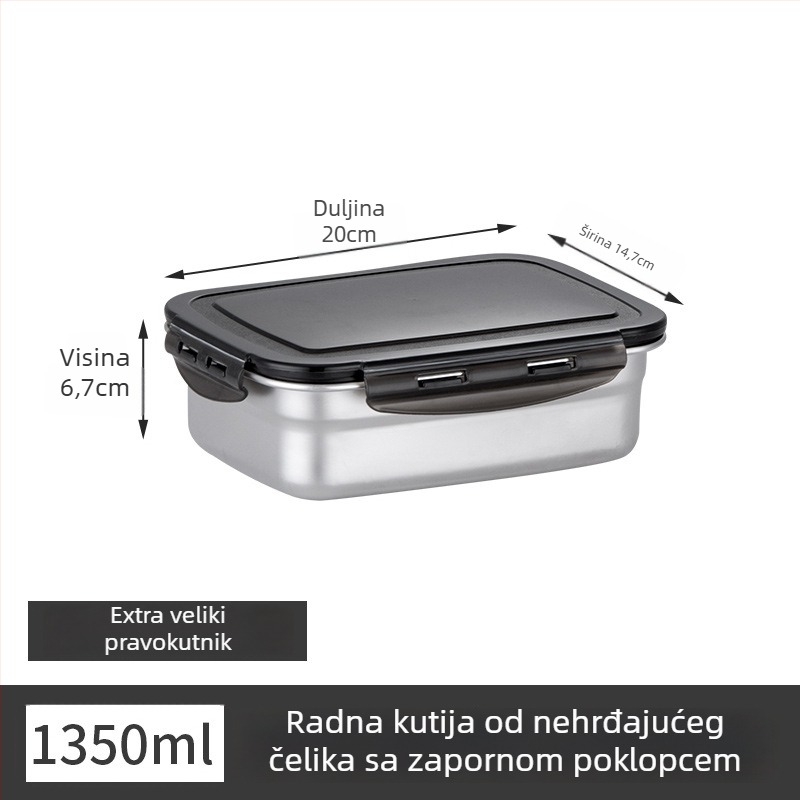 Posuda za ručak od nehrđajućeg čelika, izolirana, pravokutnog oblika, zatvorena poklopcem, prehrambena kvaliteta