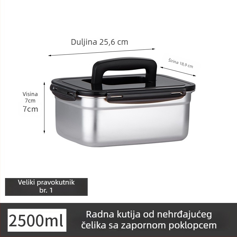 Posuda za ručak od nehrđajućeg čelika, izolirana, pravokutnog oblika, zatvorena poklopcem, prehrambena kvaliteta