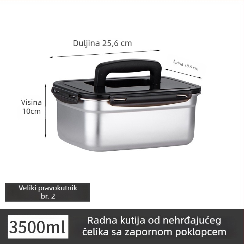 Posuda za ručak od nehrđajućeg čelika, izolirana, pravokutnog oblika, zatvorena poklopcem, prehrambena kvaliteta