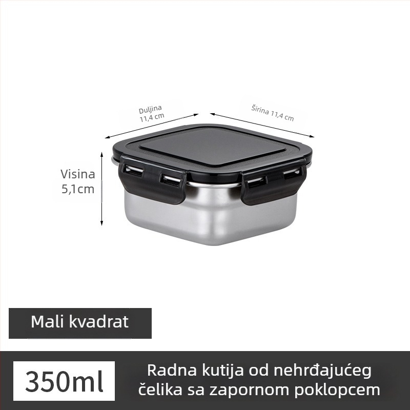 Posuda za ručak od nehrđajućeg čelika, izolirana, pravokutnog oblika, zatvorena poklopcem, prehrambena kvaliteta
