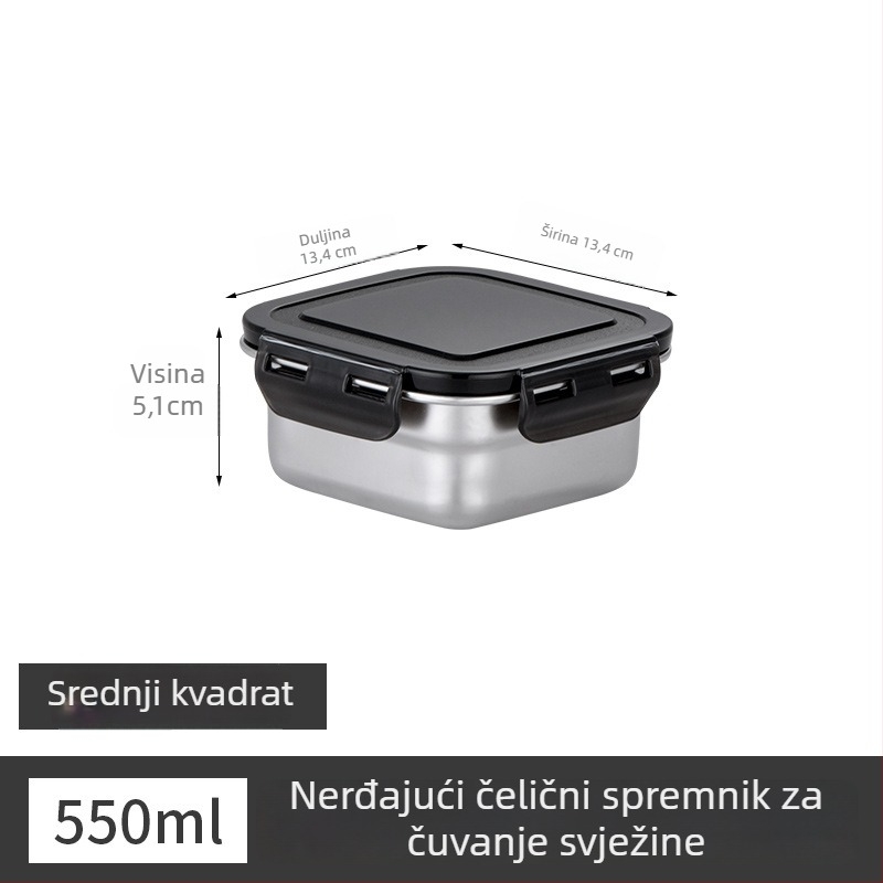 Posuda za ručak od nehrđajućeg čelika, izolirana, pravokutnog oblika, zatvorena poklopcem, prehrambena kvaliteta