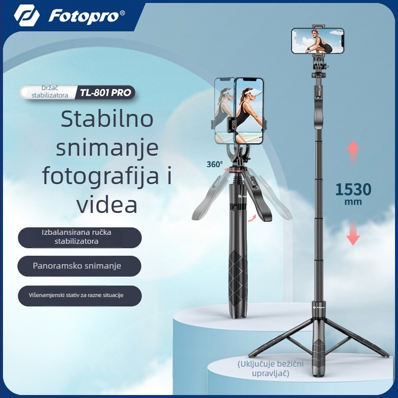 Fotopro TL-801 Pro podni stativ za telefon s Bluetooth daljinskim upravljačem, prijenosna duga selfie štapić
