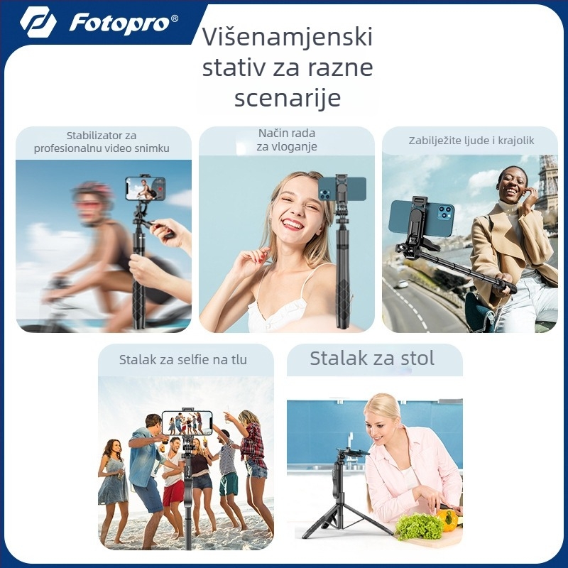 Fotopro TL-801 Pro podni stativ za telefon s Bluetooth daljinskim upravljačem, prijenosna duga selfie štapić