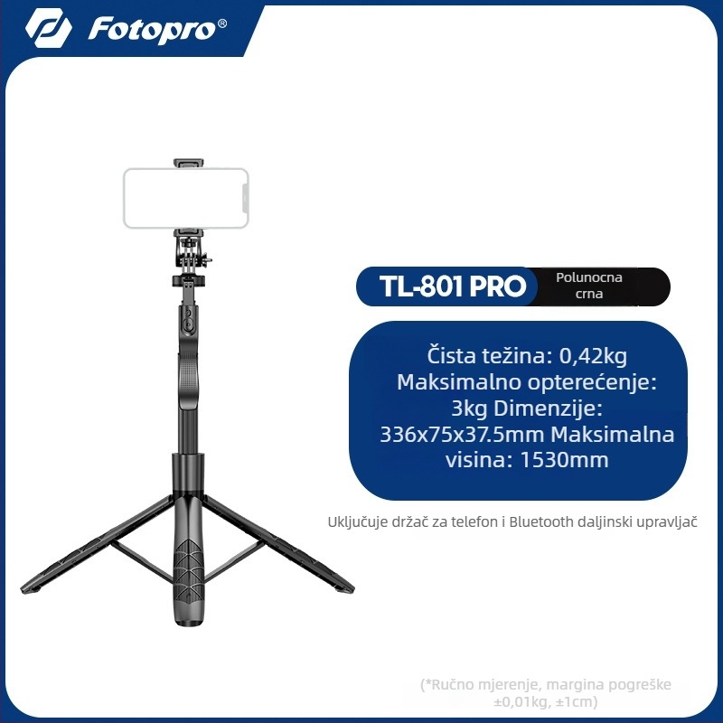 Fotopro TL-801 Pro podni stativ za telefon s Bluetooth daljinskim upravljačem, prijenosna duga selfie štapić
