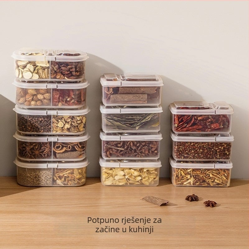 Kutija za začine s dvostrukim preklopnim poklopom, plastična kvadratna kuhinjska organizator, zapremina 501–800 ml