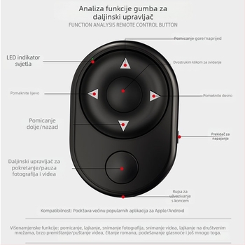 Bluetooth daljinski upravljač za pametni telefon – višenamjenski za selfie i prijenos uživo, domet 10 m, model JS-YK