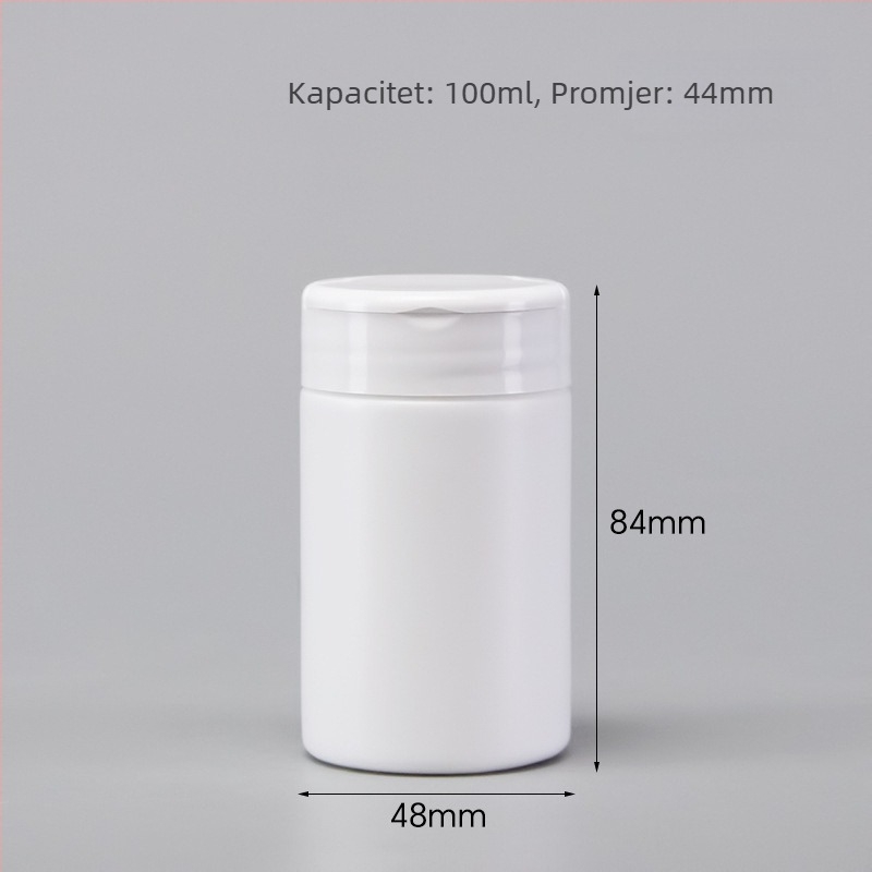 HDPE plastična boca za tablete s Flip-Top poklopcem, prilagodljiva, zapremina 100–150 ml, zatvorena ambalaža.